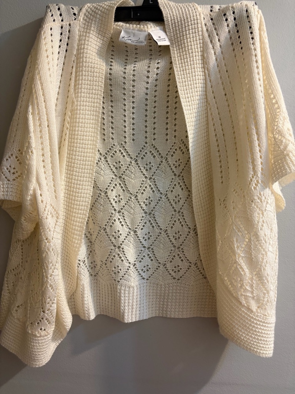 Kim Rogers Cream Open-Knit Short Sleeve Cardigan
